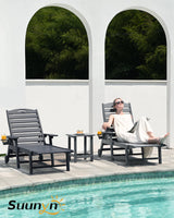 SUUNYN Lounge Chair Outdoor, Chaise Lounge Chair Outdoor, HDPE 6-Position Outdoor Chaise Lounge, Patio Lounge Chair with Wheels & Cup Holder for Pool Poolside Deck Backyard, Grey SUUNYN