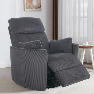 GNMLP2020 Power Swivel Glider Rocking Recliner Nursery Chair, Corduroy Rocker Recliner with USB, 2 Pillows, Barrel Armchair Single Sofa for Living Room Bedroom, Dark Grey
