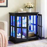 CKEASEAN 32" H LED Accent Curio Cabinet with 7 Color Lights for Collectibles, Modern Storage Cabinet with Tempered Glass Doors, Sideboard Buffet Case with Smartphone-Controlled Lights (Black) CKEASEAN