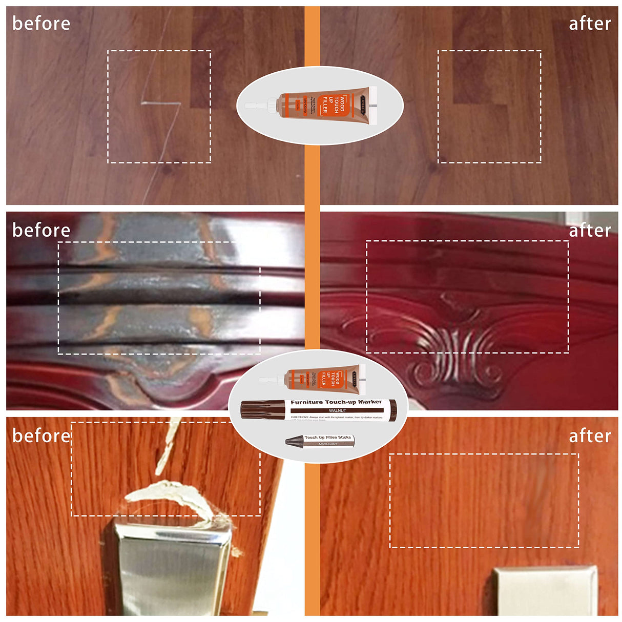 Lifreer Wood Furniture Repair Kit - 40 Pcs Wood Filler, Touch Up Markers with Wax Sticks - for Wood Floors, Stains, Scratches,Tables, Door, Lifreer