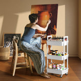 Pipishell 3 Tier Rolling Cart Organizer, Plastic Rolling Cart with Lockable Wheels & Reinforced Handle, Lightweight Utility Cart Storage Cart for Nursery, Kitchen, Bathroom, Craft Room, White, PIUC14W Pipishell