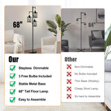 ROTTOGOON Dimmable Farmhouse Floor Lamp, Industrial Floor Lamp for Living Room with 3 X 6W LED Bulbs, 3 Light Rustic Standing Tall Lamp for Bedroom, Office, 68" ROTTOGOON