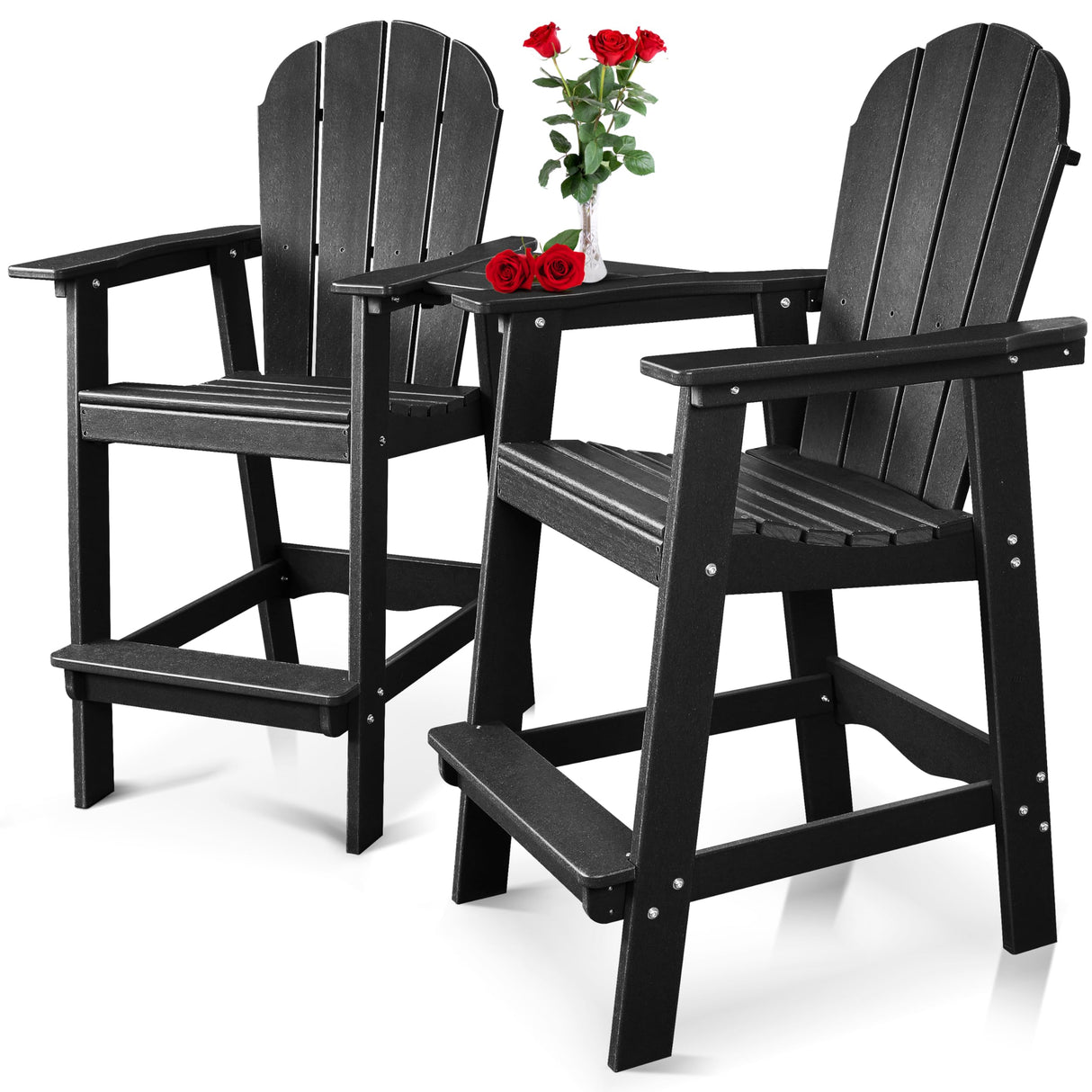 FRUITEAM Tall-Adirondack-Chairs-Set of 2, Outdoor Modern Bar-Height Adirondack Chairs, Double Raised Adirondack Patio Chairs with Removable Connecting Tray, for Pool, Yard, Lawn FRUITEAM