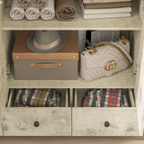 MOUMON 3 Shutter Door Wardrobe Armoire Closet with Shelves and 3 Drawers, Armoire Wardrobe Closet with Hanging Rod, Top Cube Storage, for Bedroom Wood Grain (44.3”W x 19”D x 94.5”H) MOUMON