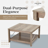 JOMEED 31.5 Inch Square Coffee Table with Bottom Storage Shelf, Modern Farmhouse Style Living Room Office Accent Table Furniture, Beige JOMEED