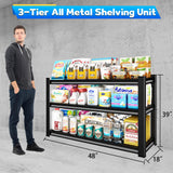 Rufokisa 3-Tier Garage Shelving Heavy Duty，48" W Metal Shelving Unit for Garage, 1650 lbs Load Capacity Utility Rack Shelves＆ Garage Shelves, 48”W x 18”D x 39”H(Black) Rufokisa