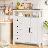Farmhouse Storage Cabinet with 2 Doors and 4 Drawers, Freestanding Bathroom Storage Cabinet Kitchen Pantry Cabinet, Floor Storage Cabinet Hutch Cupboard for Kitchen/Living Room/Bathroom （Unique White） Befrases