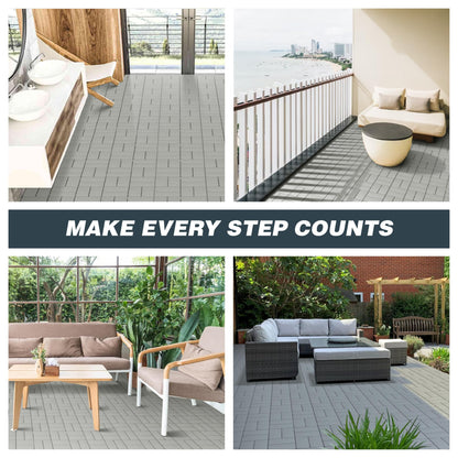 ohlela 9 Pack Heavy-Duty Plastic Interlocking Deck Tiles - 12"x12" Waterproof & Durable Interlocking Floor Tiles. Patio Floor Tiles for Balcony Flooring, Porch & Poolside Outdoor Flooring (Light Gray)