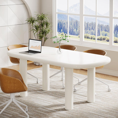 Tribesigns Conference Table, 63 Inches Modern Meeting Seminar Table for 6 People, Cream White Oval Training Table Boardroom Desk for Conference Room Tribesigns