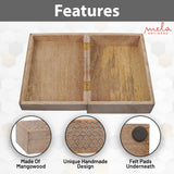 Scallop Wooden Box (Extra Large) - Light Burnt Over Grey Decorative Box w/ Felt Pads Underneath & Wooden Carving - Unique Handmade Mangowood Keepsake Storage Box for Jewelry - 10.5 x 7.5 x 4" Mela Artisans