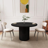 47 Inch Round Dining Table, Farmhouse Fluted Dining Kitchen Table, Modern Wood Small Circle Dining Table for Kitchen Living Room, Black PHOYAL