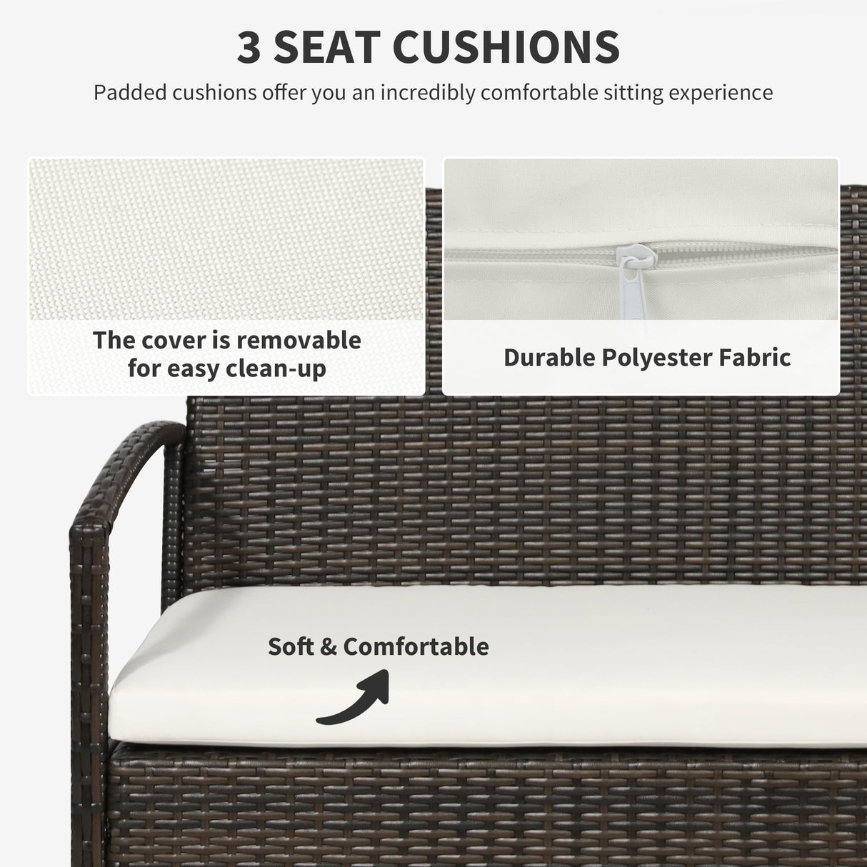 Outsunny Patio Furniture Set, 4 Piece Indoor Outdoor PE Wicker Conversation Set with Chairs, Loveseat Sofa, Cushions, Glass Table for Backyard, Sunroom, Pool, Garden, Brown Outsunny