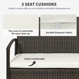 Outsunny Patio Furniture Set, 4 Piece Indoor Outdoor PE Wicker Conversation Set with Chairs, Loveseat Sofa, Cushions, Glass Table for Backyard, Sunroom, Pool, Garden, Brown Outsunny