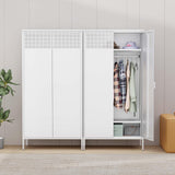 Ustamio White Metal Wardrobe Cabinet with Hanging Rod, Metal Armoire Wardrobe Closet with Doors for Bedroom, Office, Laundry Room and Changing Room, Metal Locker Cabinet Ustamio