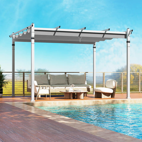 Tangkula 10x12Ft Aluminum Pergola, Patio Pergola with Retractable Sun Shade Canopy, Extra Large Patio Shelter Pavilion, Outdoor Pergola for Deck, Porch, Garden, Yard (Grey) Tangkula