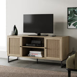 Nathan James 74101 Mina Modern TV Stand, Entertainment Cabinet, Media Console with a Natural Oak Wood Finish and Matte Black Accents with Storage Doors for Living Room or Media Room, Oak/Black Nathan James