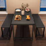 IDEALHOUSE Dining Table Set for 4, Kitchen Table with Benches, Rectangular Dining Room Table Set with 2 Metal Wood Benches, 3 Piece Dining Table Set for Small Space, Apartment, Dinette, Retro Black IDEALHOUSE