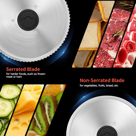 Meat Slicer, 200W Meat Slicer Machine for Home, DC Motor Quiet Deli Slicer with 2 Removable 7.5'' Stainless Steel Blades, Adjustable Dial for 0-15mm, Electric Food Slicer for Meat, Cheese, Bread Borlebbi