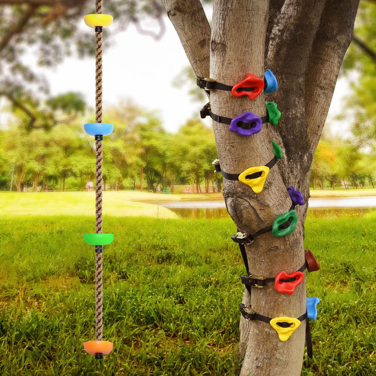 12 Ninja Tree Climbing Holds and 6.56FT Climbing Rope for Kids, Tree Climber Climbing Kit for Outdoor Ninja Warrior Obstacle Course Training TOPNEW