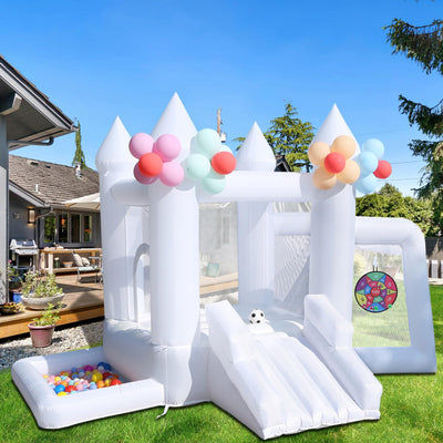 White Bounce House with Blower,Family Backyard Bouncy Castle,Suitable for Yard,Events,Kids Bounce House,Children's Gifts(8ftL×11ftW×7ftH)