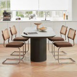 GrandNoor Brown Rattan Dining Chairs Set of 4,Wooden Mid-Century Modern Kitchen Chairs, Mesh Back Cane Dining Room Chairs, Cesca Design Chairs with Metal Chrome Legs GrandNoor