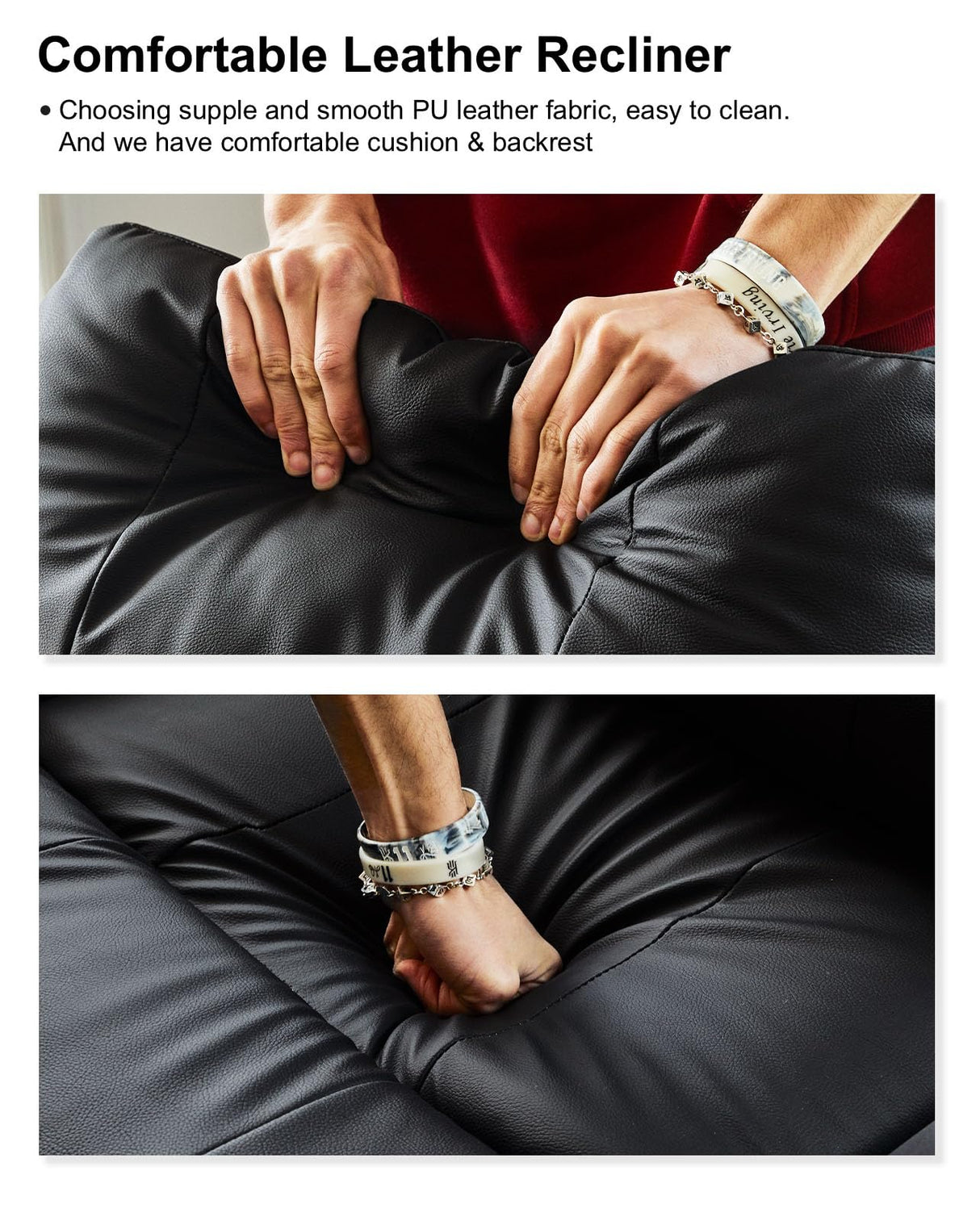 Belffin Leather Loveseat Recliner Sofa for Living Room Oversized Black Manual Reclining Couch for Living Room Double Recliner Home Theater Seating. Black Couch Belffin