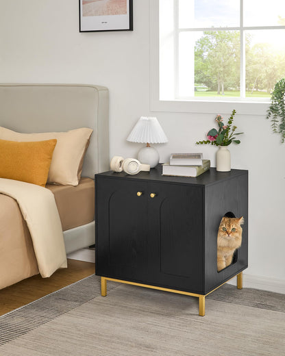 Hzuaneri Cat Litter Box Enclosure, Hidden Litter Box Furniture, Wooden Pet House Side End Table, Storage Cabinet Bench, Fit Most Cat and Litter Box, Living Room, Bedroom, Black and Gold CB812 - WoodArtSupply