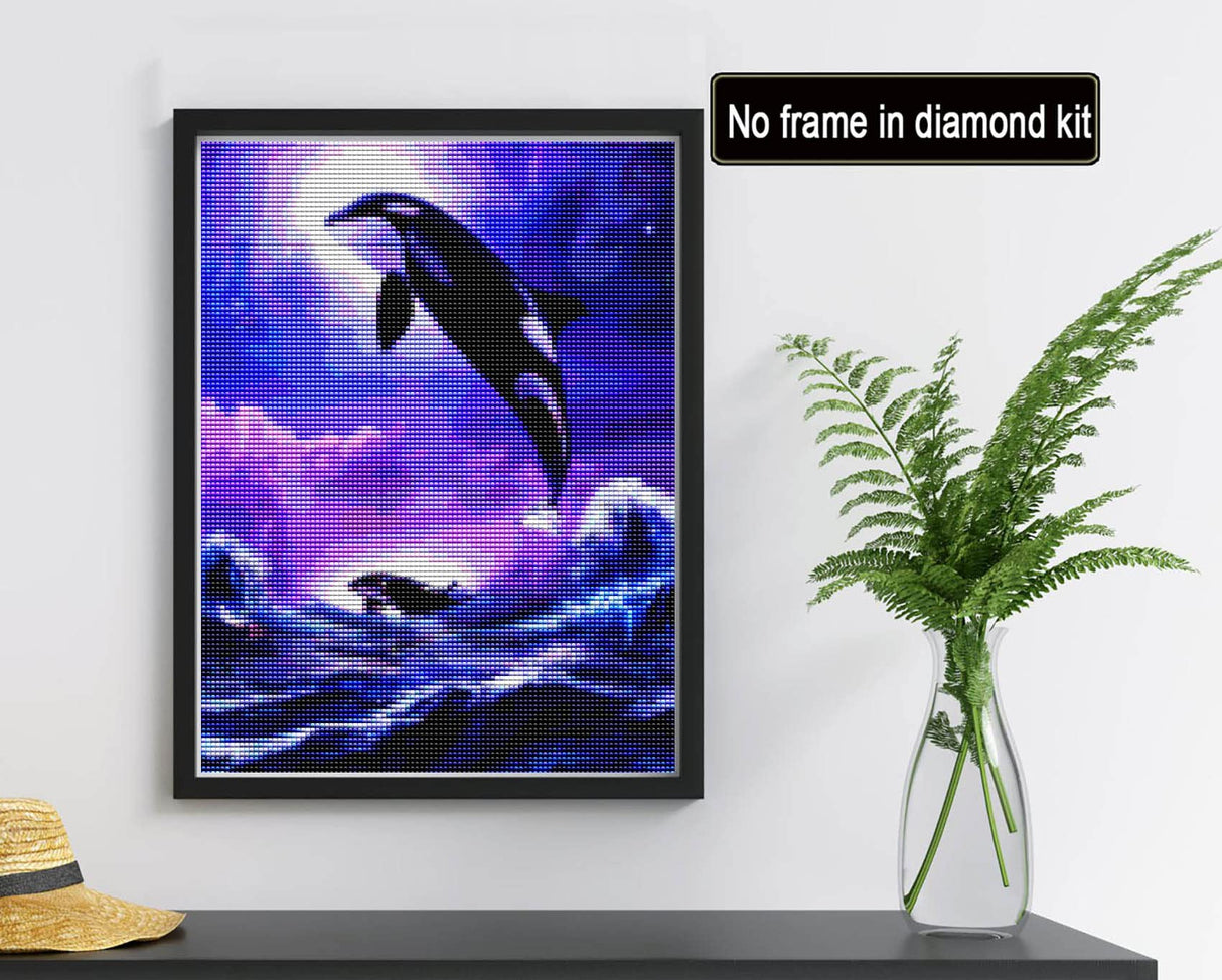 Reofrey DIY Diamond Art Painting Kits for Adults Whale, Diamond Art Animal Full Drill Round Rhinestone, Cross Stitch Embroidery Canvas for Crafts Decor (30x40 cm/ 12x16 inch) Reofrey