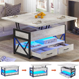 Itaar 40" Lift Top Coffee Table, 4 in 1 White Coffee Tables with Storage for Living Room, Small Coffee Table with 2 Drawers & LED Light for Dining Room, White Itaar