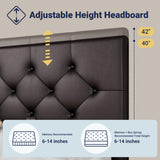 Allewie Upholstered King Size Platform Bed Frame with 4 Storage Drawers and Headboard, Diamond Stitched Button Tufted, Mattress Foundation with Wooden Slats Support, Black Brown Allewie