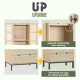 Yechen Natural Rattan Armoire Storage Cabinet, 74" Tall Armoire Closet with Doors, Adjustable Shelves and Drawers, Large Wooden Armoire Wardrobe with 2 Hanging Rods for Bedroom Utility Pantry Yechen