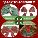 Poolergetic Outdoor 60 in Pre-lit Christmas Wreath, Large Green LED Christmas Wreath Decoration with Bow, Holiday Light Decor for Christmas for Yard, Garage, Door and Window Poolergetic