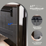 IFGET Farmhouse King Size Bed Frame with 47" Headboard, Wood Bed Frame with Groove Sliding Barn Door Footboard, Platform Bed with Wood Slats Support, No Box Spring Needed (Dark Grey) IFGET