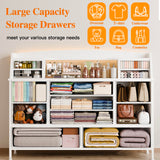 Fixwal White Dresser for Bedroom with 13 Drawers, Fabric Chest of Drawers with PU Finish for Kids, Girls, Adults, Nursery, Living Room, Closet, Entryway, Hallway (No LED Lights) Fixwal