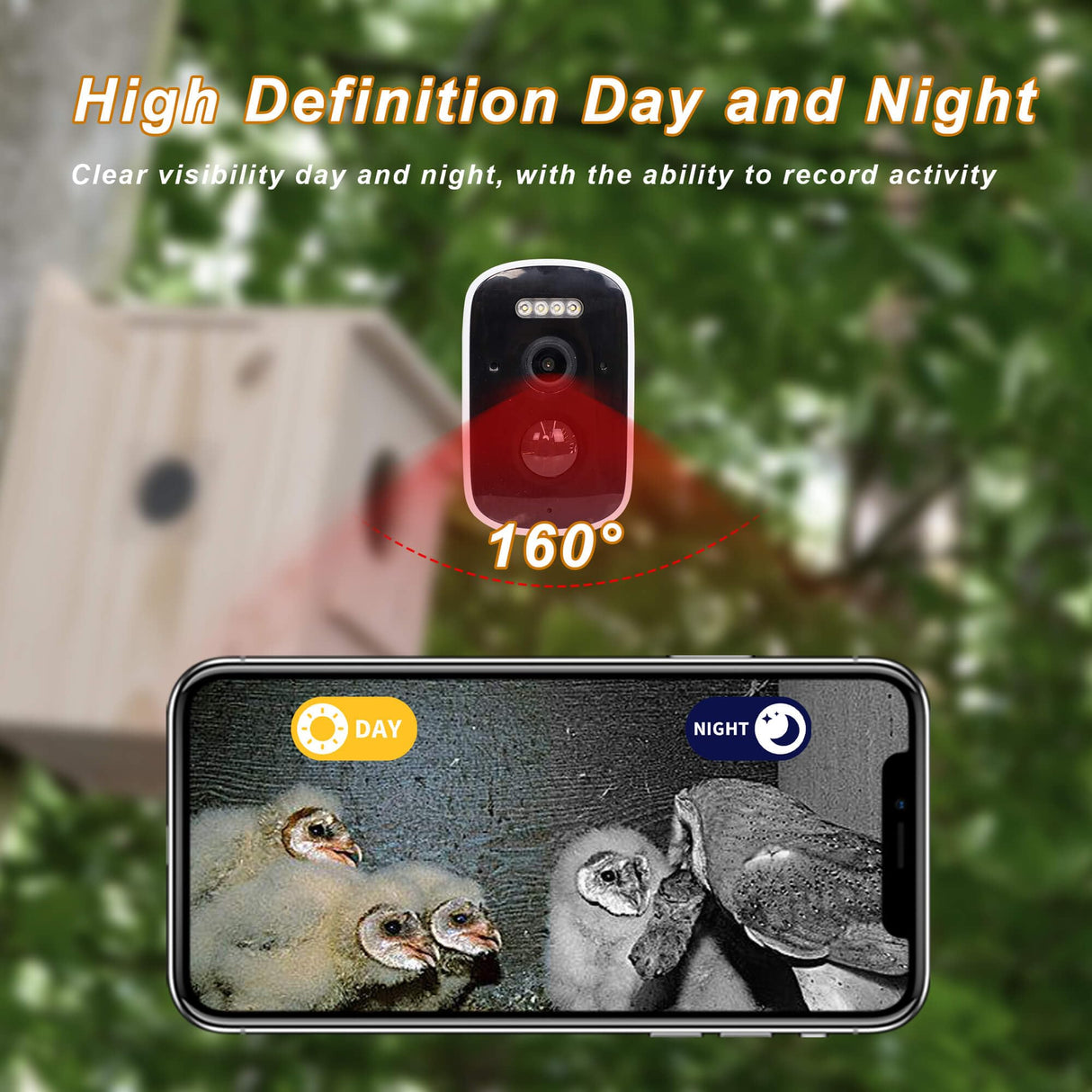 Solar-Powered Smart Owl House with Camera - Outdoor Hanging Wooden Nesting Box, Real-Time View & Motion Detection, for Garden for 2.4g WiFi Coverage Area, for Owl Lovers WISDOMRAINBOW