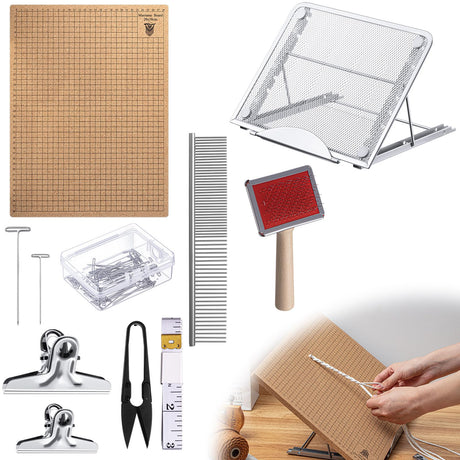 Tandefio 108 Pcs Macrame Supplies Include Macrame Board Metal Adjustable Holder with 100 T Shaped Pins Double Sided Grids Bracelet Making Board with Brush Scissor Ruler for Braiding Bracelet Creating Tandefio