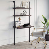 Nathan James Theo 2-Shelf Industrial Wall Mount Ladder Table, Small Computer or Writing Desk, Nutmeg/Matte Black Nathan James
