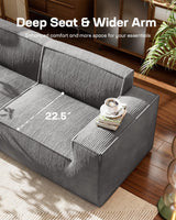 Marsail 111" L-Shape Sofa, Modular Cloud Couches with Deep Seats & High-Back, Corduroy Sectional Sofa for Living Room Bedroom with Ottoman, No Assembly Required, Grey Marsail