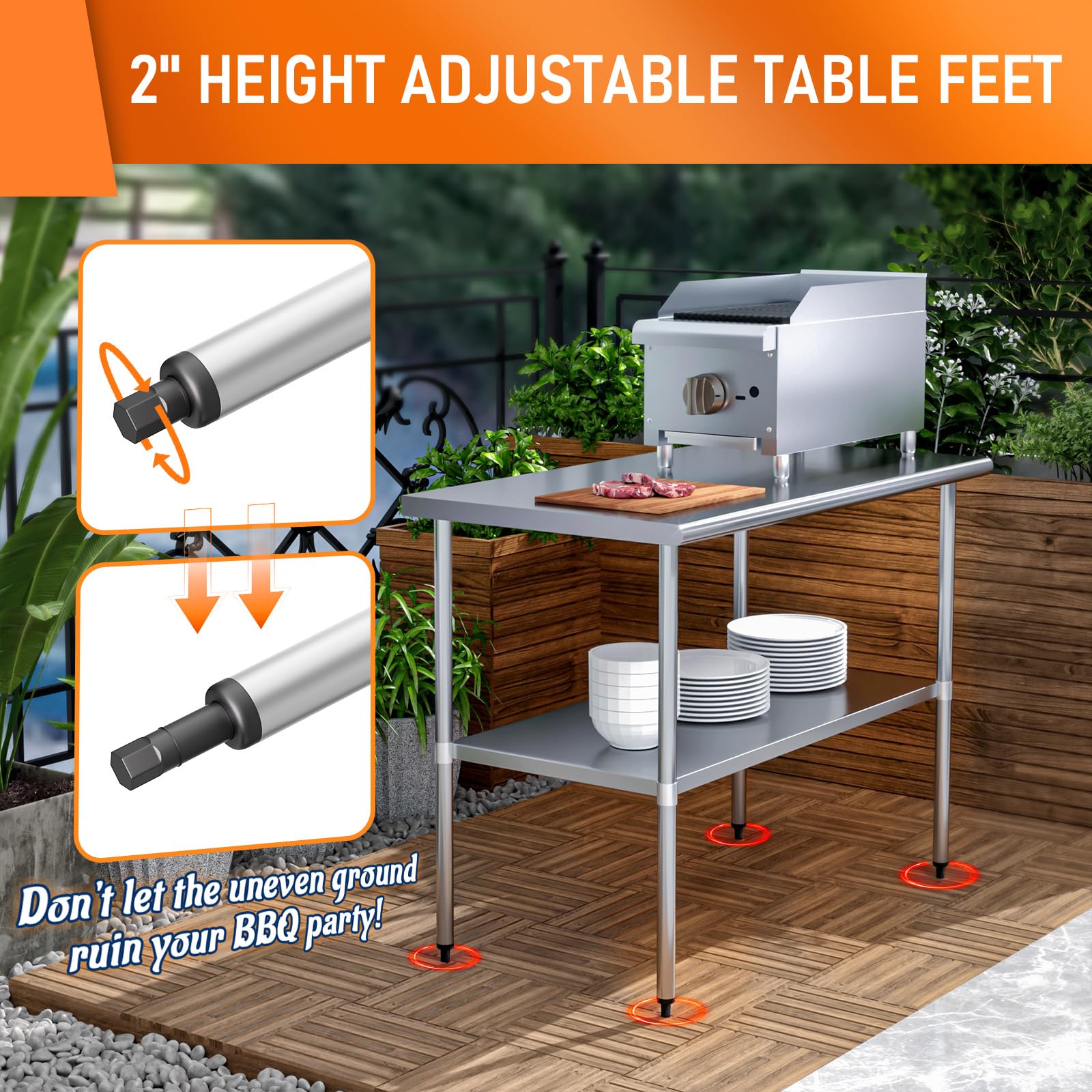 HOCCOT Stainless Steel Table for Prep & Work 24" X 48" inches with Adjustable Shelf, Commercial Workstations, Utility Table in Kitchen Garage Laundry Room Outdoor BBQ - WoodArtSupply