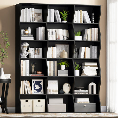 Gyfimoie 71" Triple Wide Bookshelf, 6 Tier Tall Bookcase with Storage, Large Book Shelves with 18 Open Display Shelves, Black Bookcase for Living Room, Study, Home Office, Library (Black) Gyfimoie