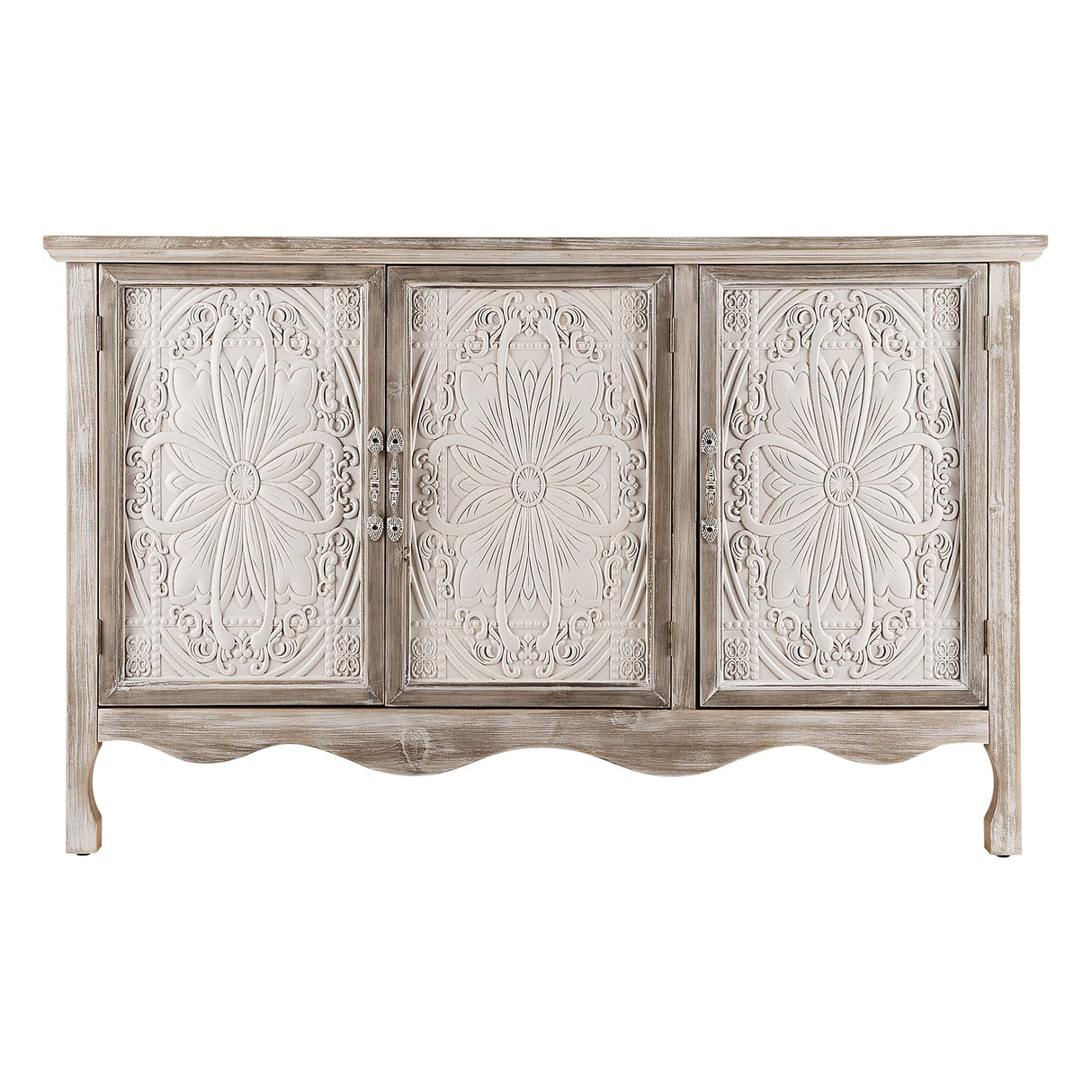 RoyalCraft Sideboard Buffet Cabinet with Storage,49'' Solid Wood Farmhouse Sideboard Credenza Accent Cabinet with 3 Craved Doors, TV Console Table for Entryway, Livng Room, Kitchen, Wash Grey RoyalCraft