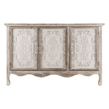 RoyalCraft Sideboard Buffet Cabinet with Storage,49'' Solid Wood Farmhouse Sideboard Credenza Accent Cabinet with 3 Craved Doors, TV Console Table for Entryway, Livng Room, Kitchen, Wash Grey RoyalCraft