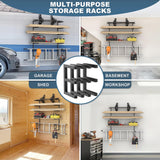 Ultrawall Lumber Storage Rack Wall Mount Wood Storage Racks, Metal Wood Organizer Racks for Shed, Workshop, Garage, Holds Up 220 LBS Per Level (Pack of 4, Black) Ultrawall