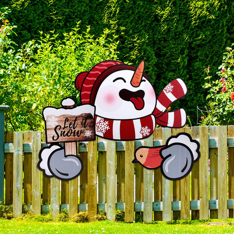 Christmas Fence Decorations, Outside Christmas Fence Decorations Over The Fence Christmas Decorations Snowman Christmas Fence Peeker Decoration for Holiday Garden Fence Decoration PEUTIER