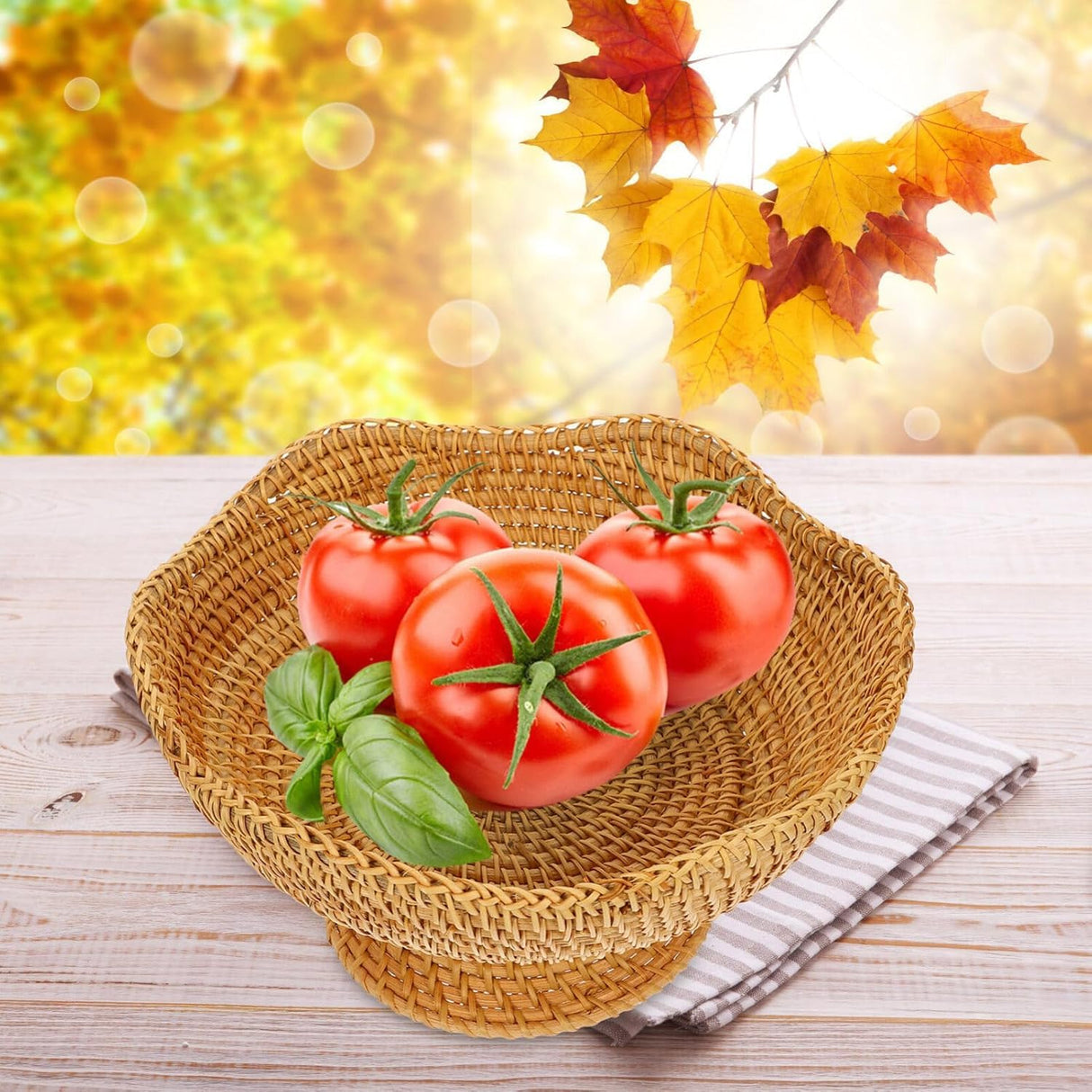 DOITOOL Rattan Fruit Bowl, Woven Footed Bowl Round Pedestal Plate Decorative Bowl for Table Centerpiece, 10 Inch Rattan Footed Bowl Woven Fruit Bowl for Kitchen Counter or Table Decorations DOITOOL