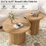 LUXOAK Nesting Coffee Table Set of 2, Mid Century Modern Round Coffee Table, Wood Slat Side Table Set for Living Room, Office, Balcony, Natural Finish LUXOAK