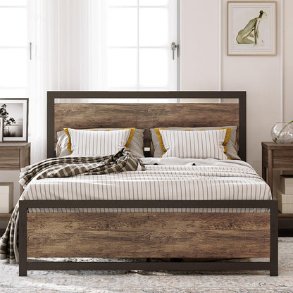 LIKIMIO Walnut Queen Bed Frame with Headboard and Under Bed Storage - Sturdy and Easy Assembly - WoodArtSupply