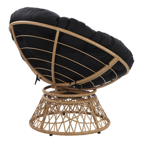 OSP Home Furnishings Wicker Papasan Chair with 360-Degree Swivel, Natural Frame with Black Cushion OSP Home Furnishings