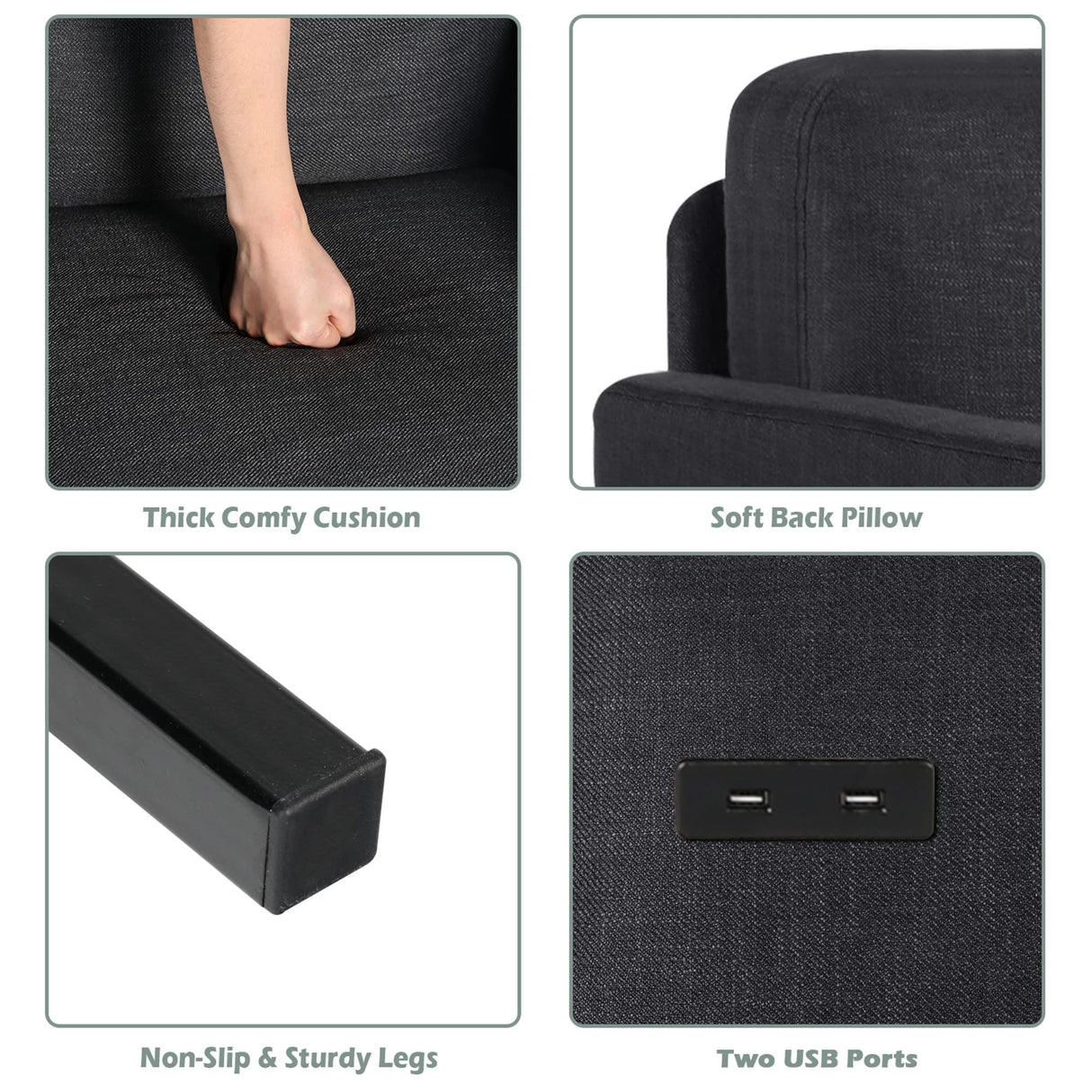 STHOUYN 2 Piece Upholstered Sectional Sofa Set Couches Sofas Living Room Furniture Sets, Loveseat with USB & Accent Chair, Grey Couch Bedroom Livingroom Apartment (2, Dark Grey) STHOUYN