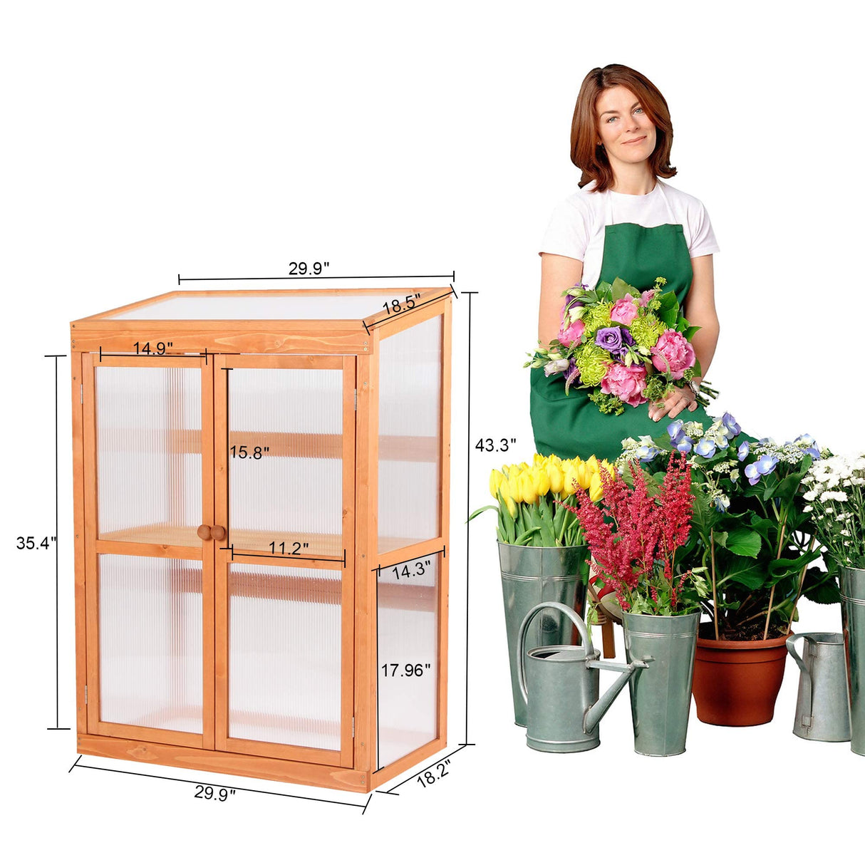 MCombo Greenhouse Wooden Cold Frame Greenhouse, Garden Portable Mini Greenhouse Cabinet, Raised Flower Planter Shelf Protection for Outdoor Indoor MCombo